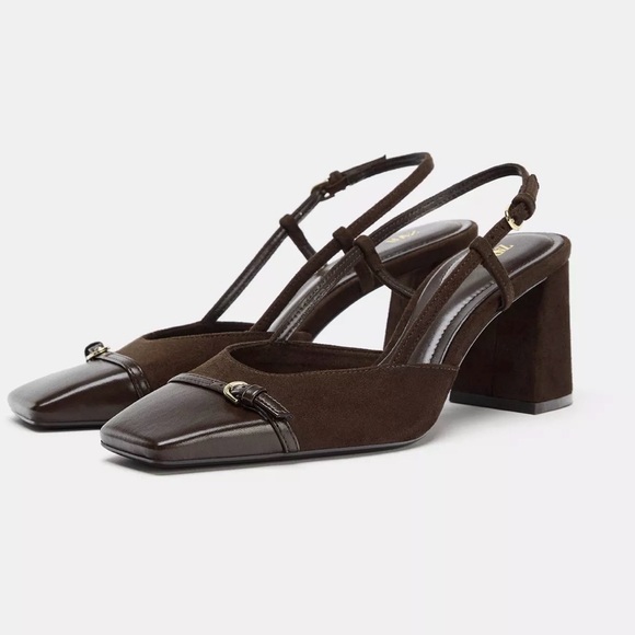 Zara Shoes - Zara Dark Brown Slingback Heels